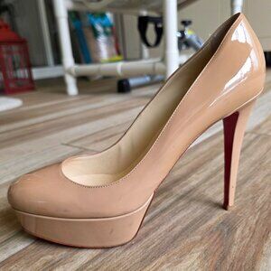 Christian Louboutin Nude Patent Platform Pumps with Red Soles